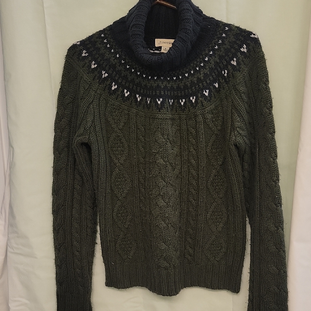 St. John's Bay Dark Green Cable Knit Turtleneck Sweater